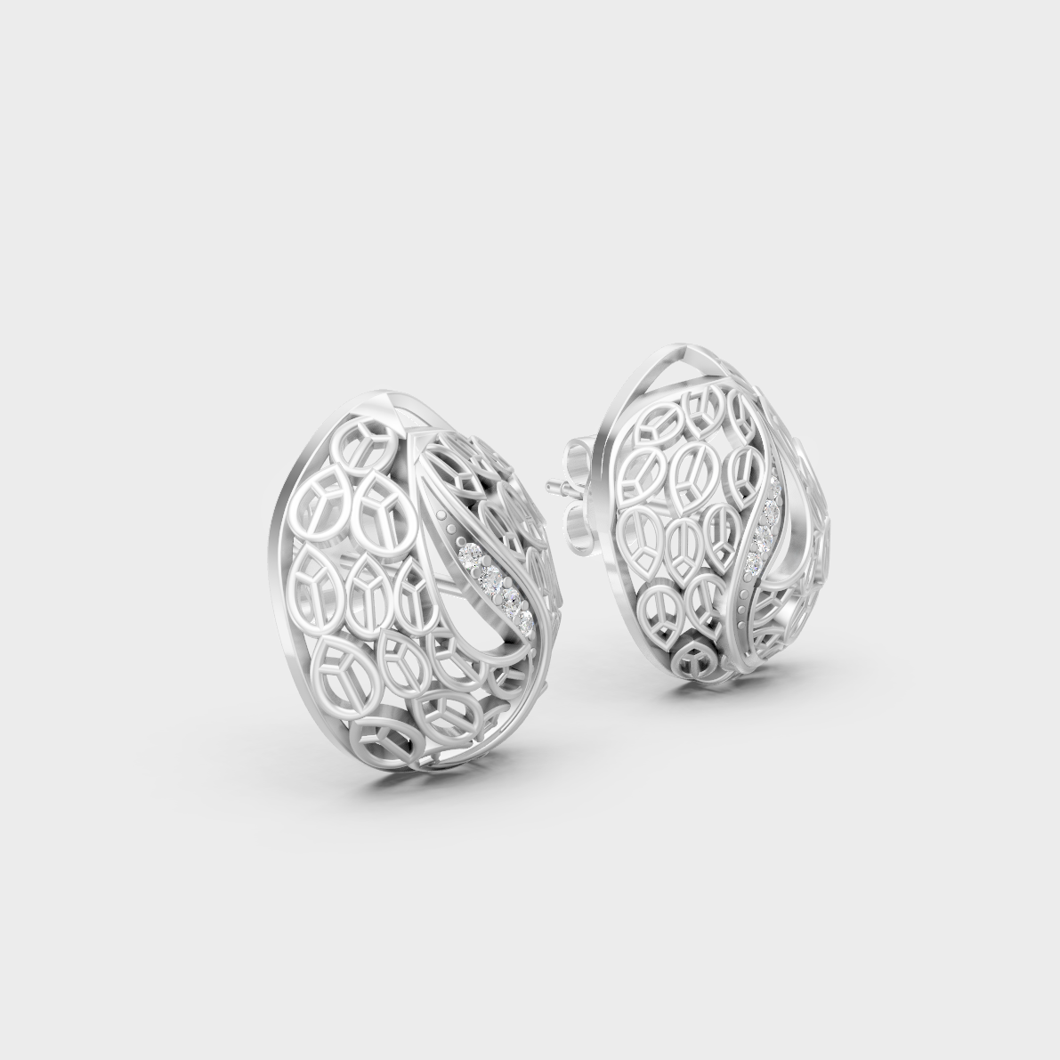 Pair of round lab-grown diamond studs set in white gold, 0.06 ct total weight.