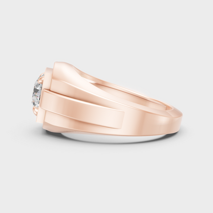High-Polish Rose Gold 1-5 Carat Round Lab Diamond Men’s Ring For Bold Sparkle
