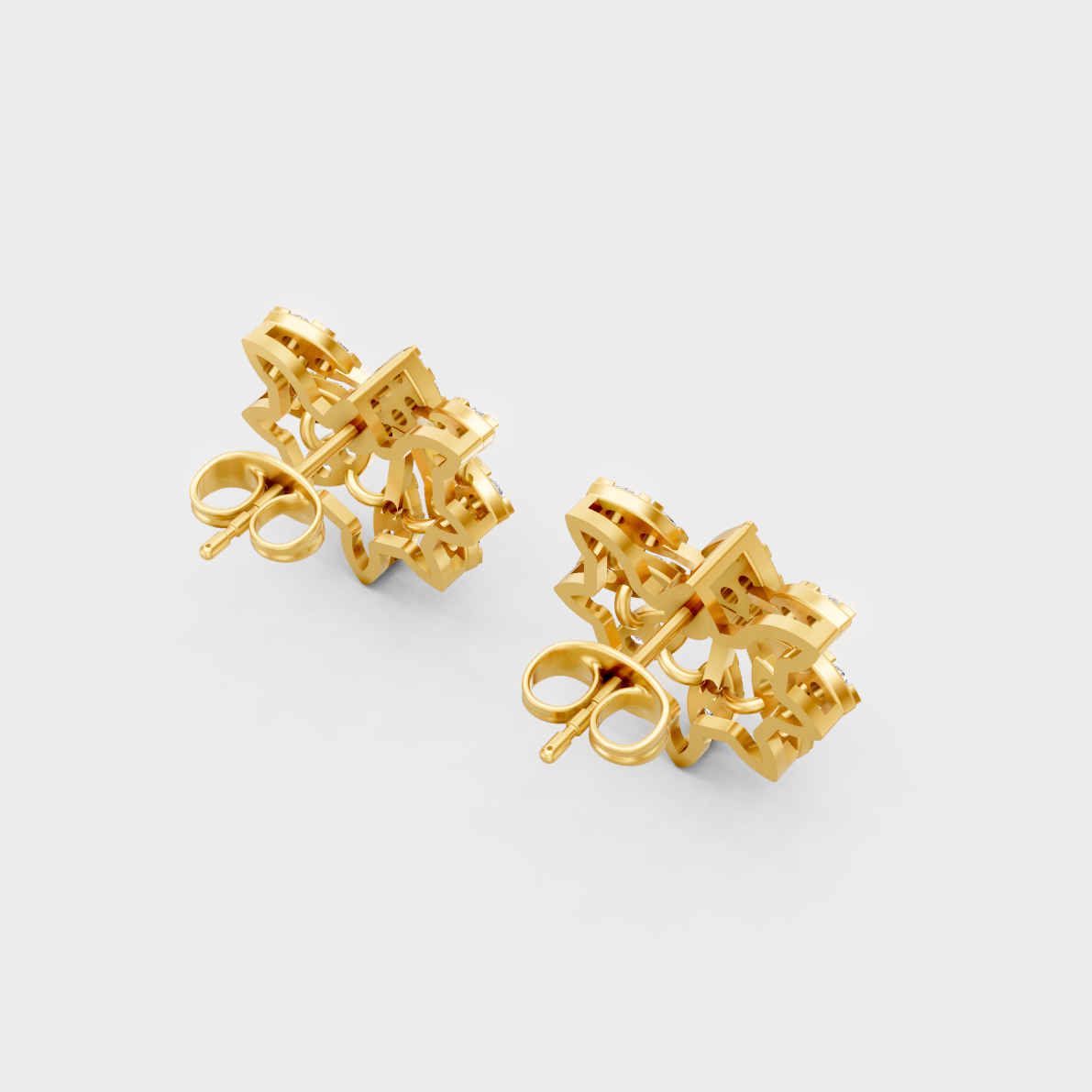 Hallmarked 18K Yellow Gold Stud Earrings With Brilliant Round Lab Diamonds