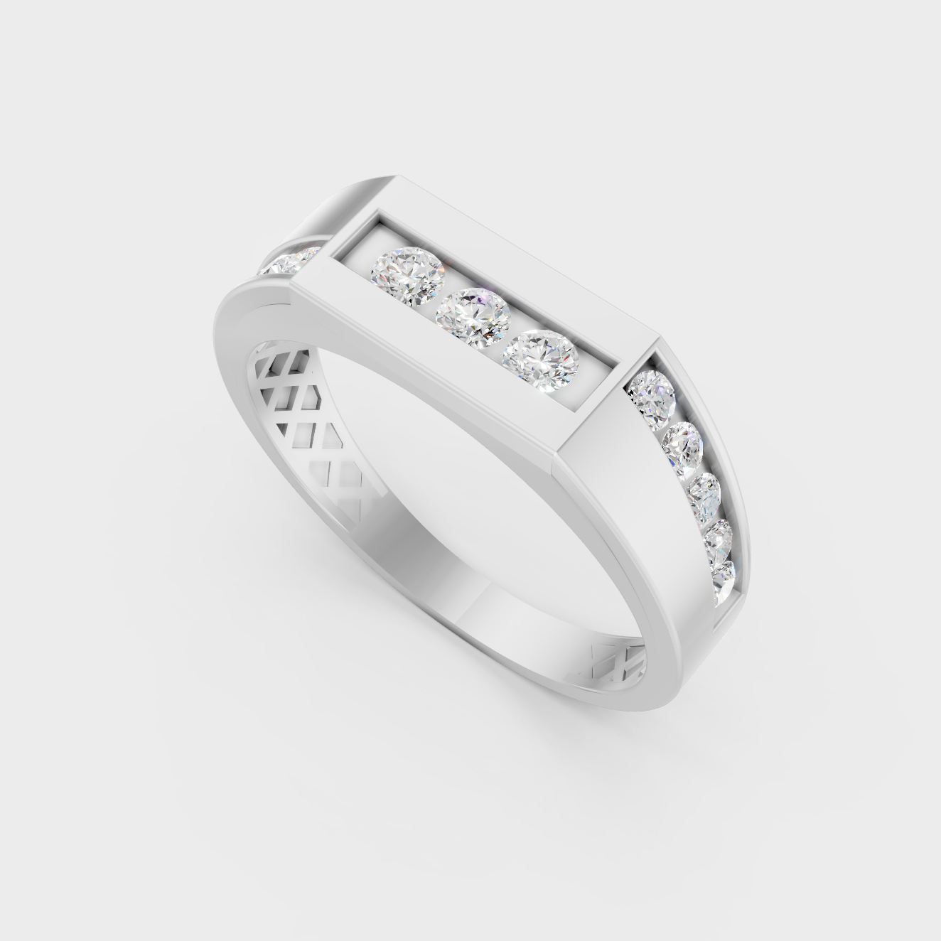 Sleek 18K White Gold Men’s Band Featuring A 0.55Ct Round Lab Diamond
