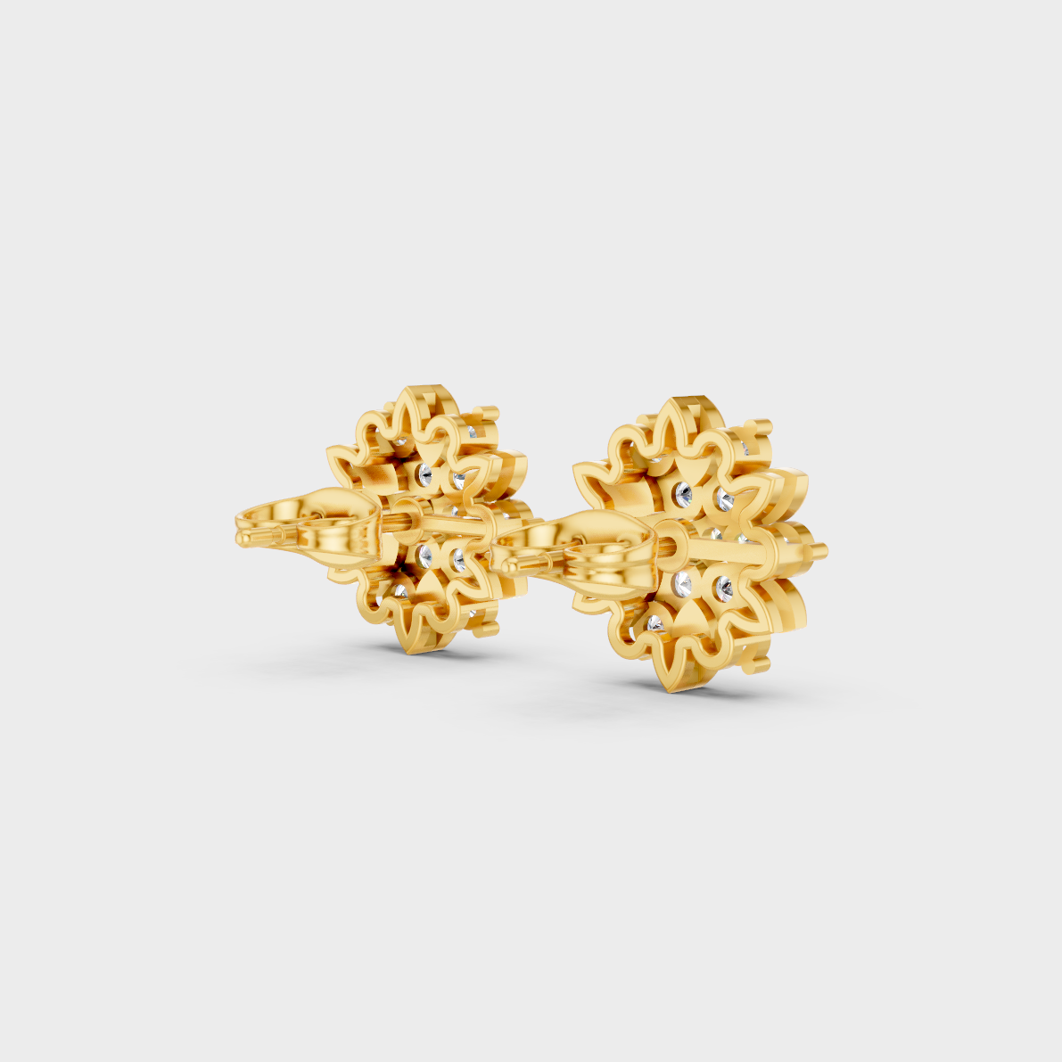  Hallmarked 18K Yellow Gold Stud Earrings With Brilliant Round Lab Diamonds