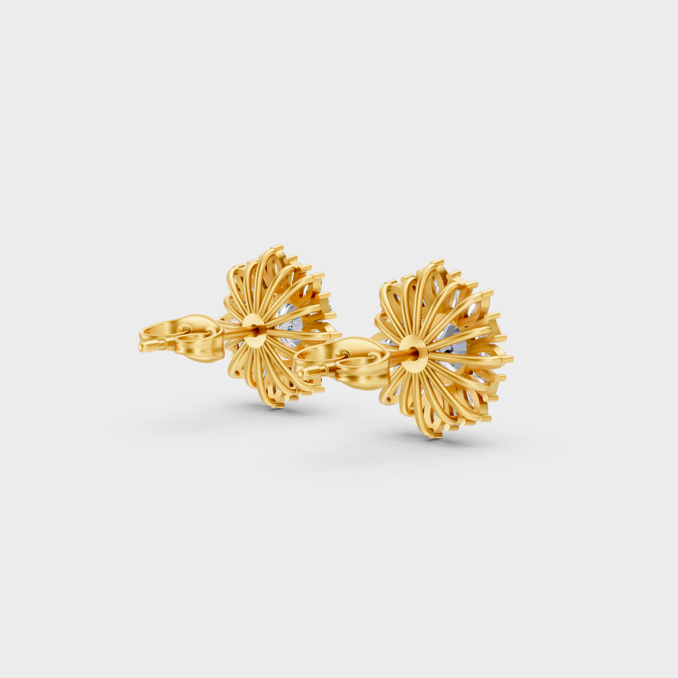 Hallmarked 18K Yellow Gold Stud Earrings With Brilliant Multi-Shape Lab Diamonds