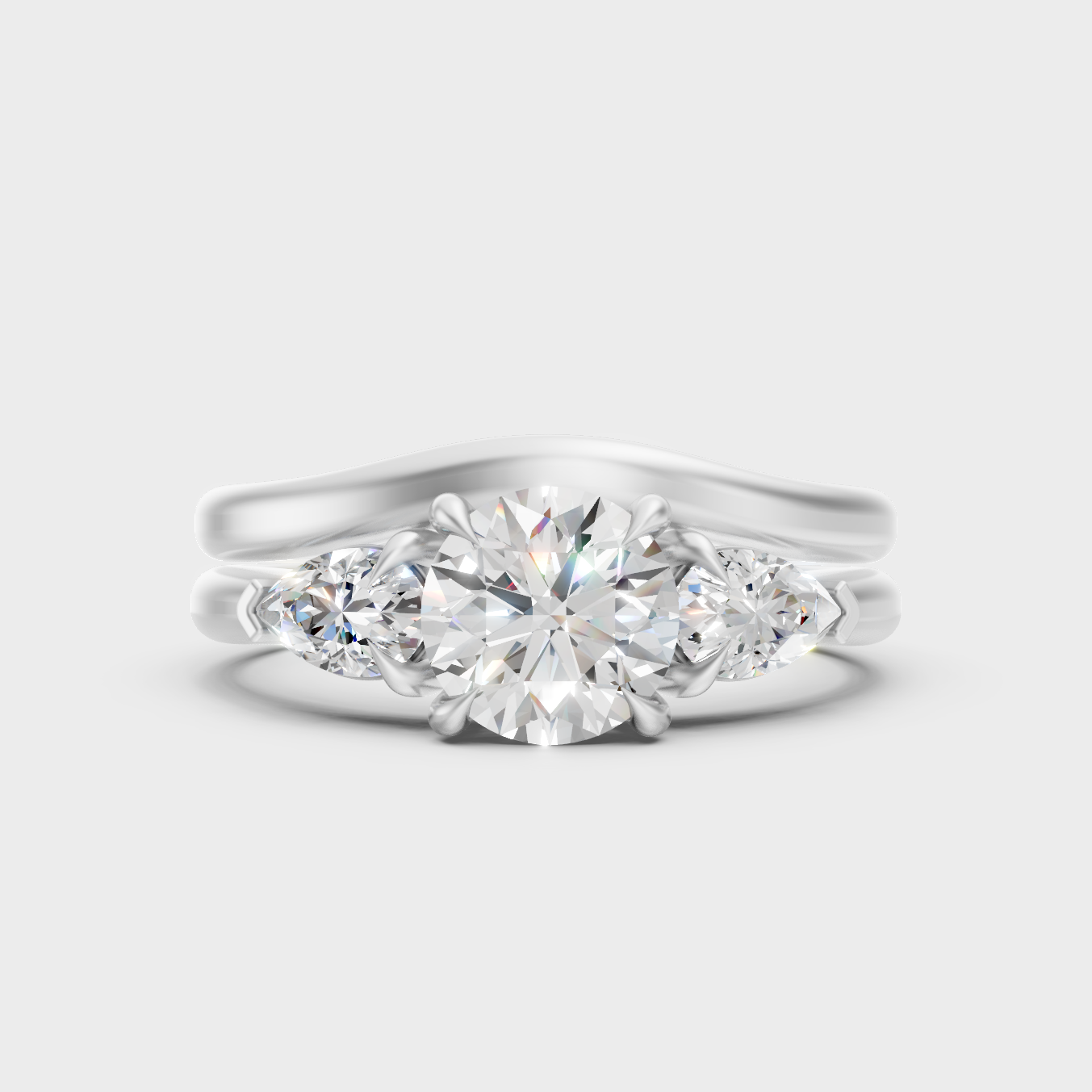Premium 950 Platinum Round And Pear Lab-Grown Diamond Bridal Set