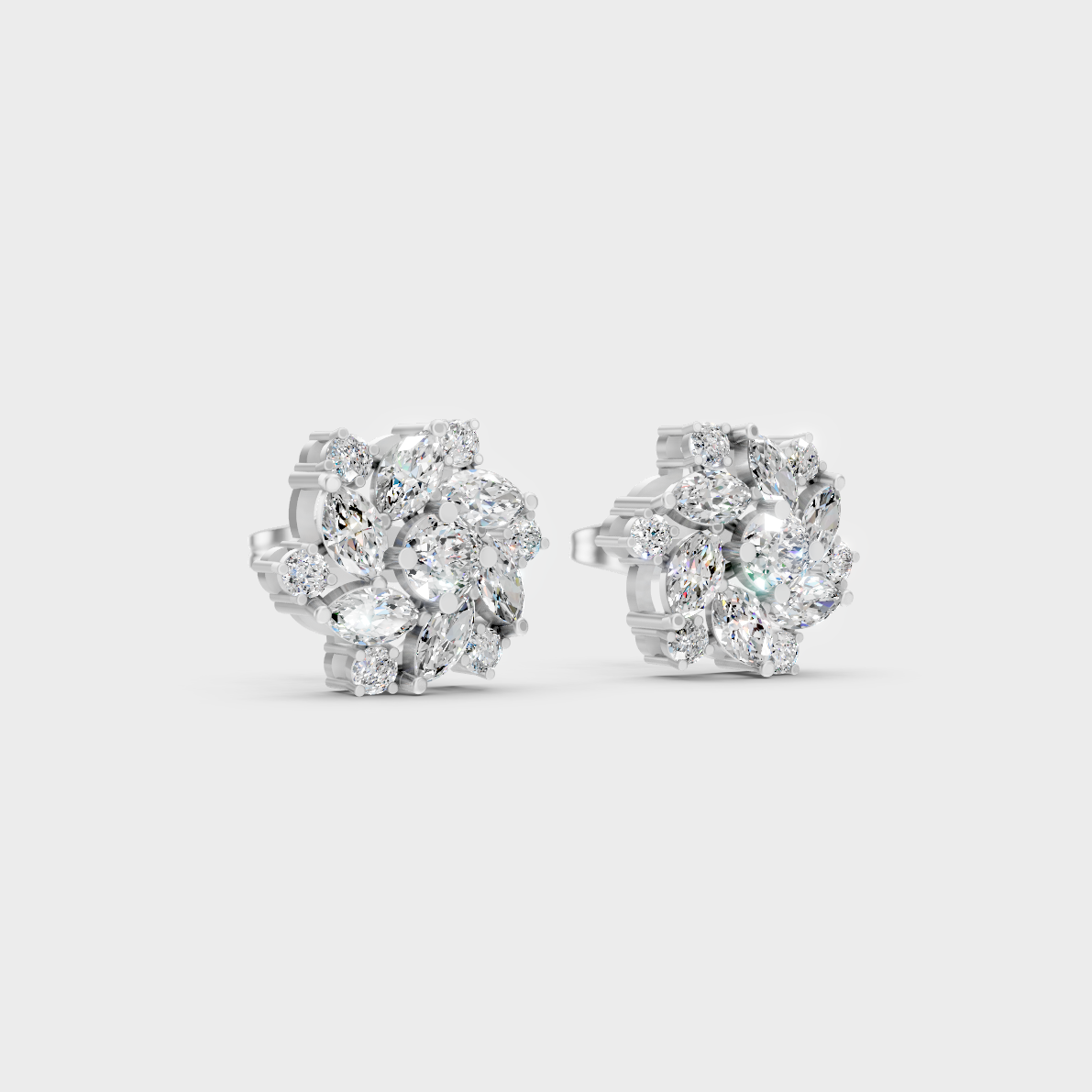 Sleek 18K White Gold Studs Featuring 0.97 Carat Each Round And Marquise Lab Diamonds