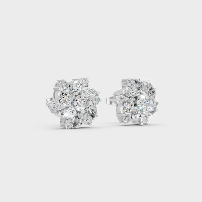 Sleek 18K White Gold Studs Featuring 0.97 Carat Each Round And Marquise Lab Diamonds