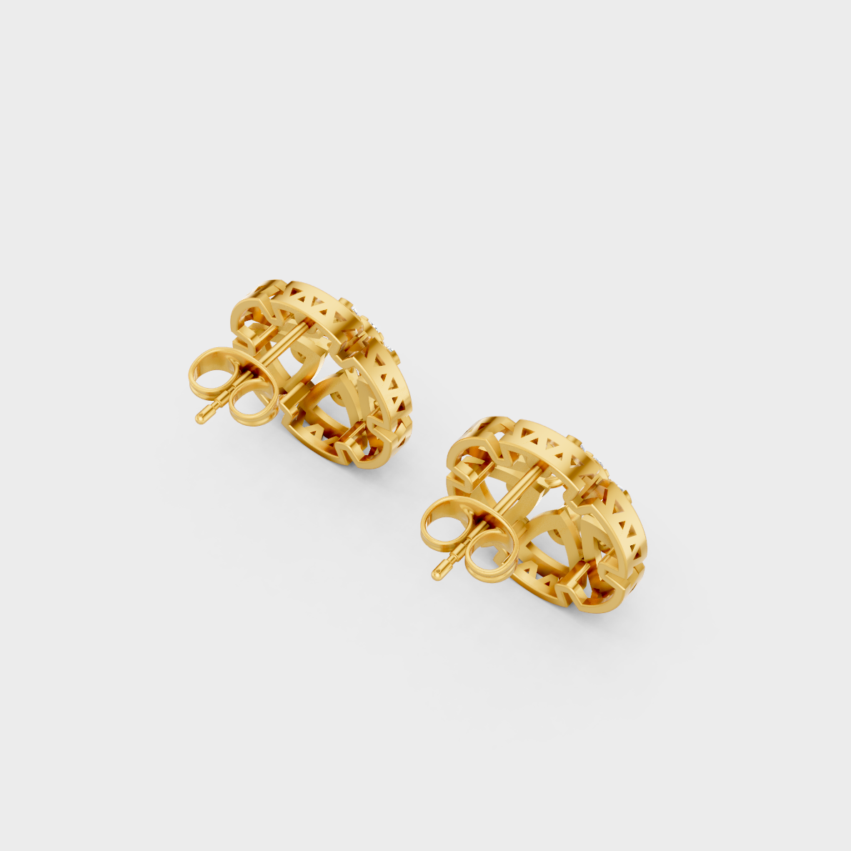 Hallmarked 18K Yellow Gold Stud Earrings With Brilliant Round Lab Diamonds