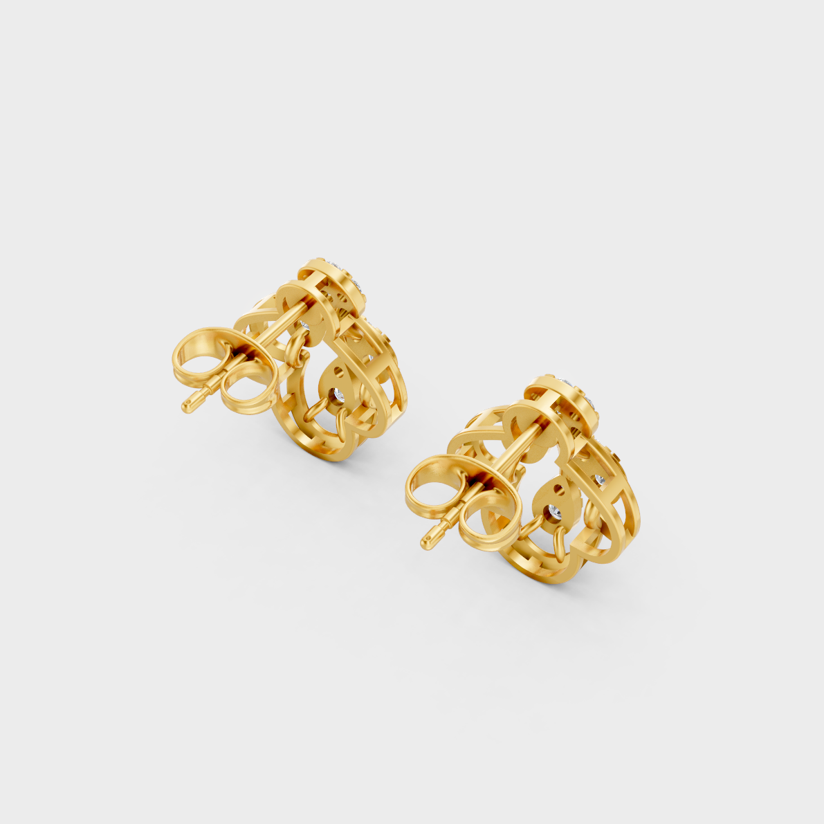 Hallmarked 18K Yellow Gold Stud Earrings With Brilliant Round Lab Diamonds