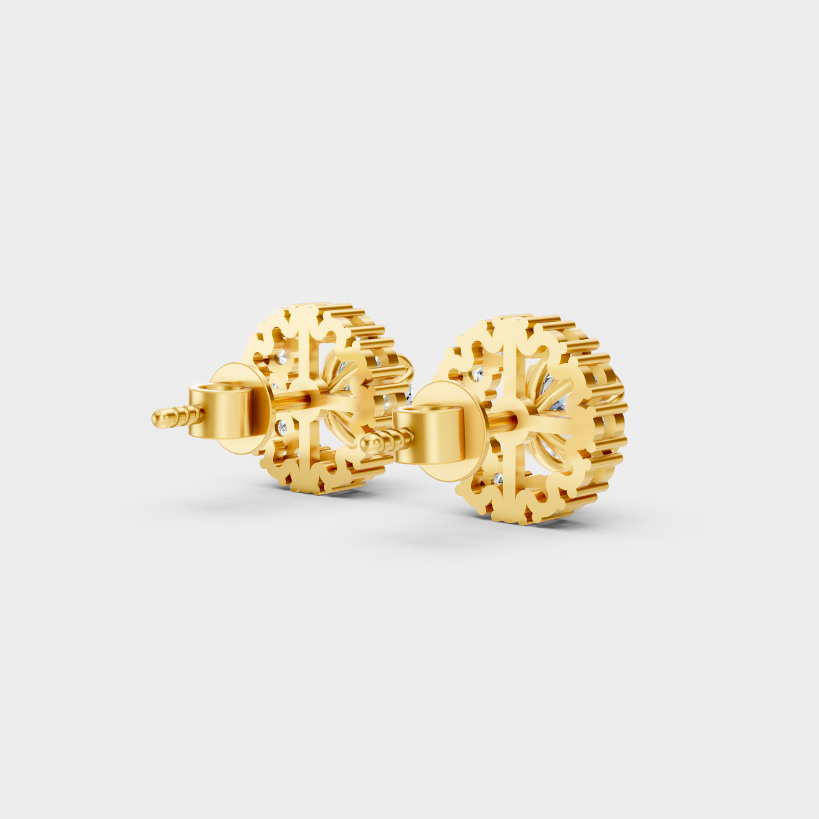 Hallmarked 18K Yellow Gold Halo Stud Earrings With Brilliant Round Lab Diamonds