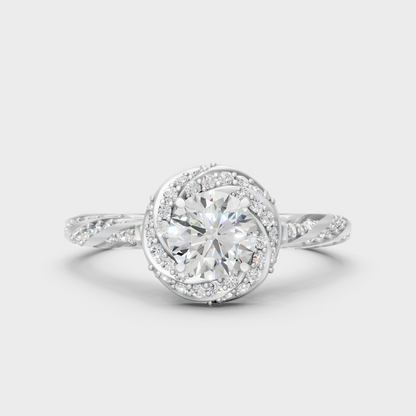 Premium 950 Platinum Round-Cut Lab-Grown Diamond Twist Band Halo Ring