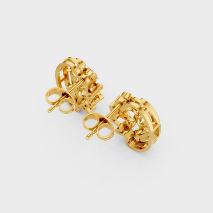 Hallmarked 18K Yellow Gold Stud Earrings With Brilliant Round Lab Diamonds