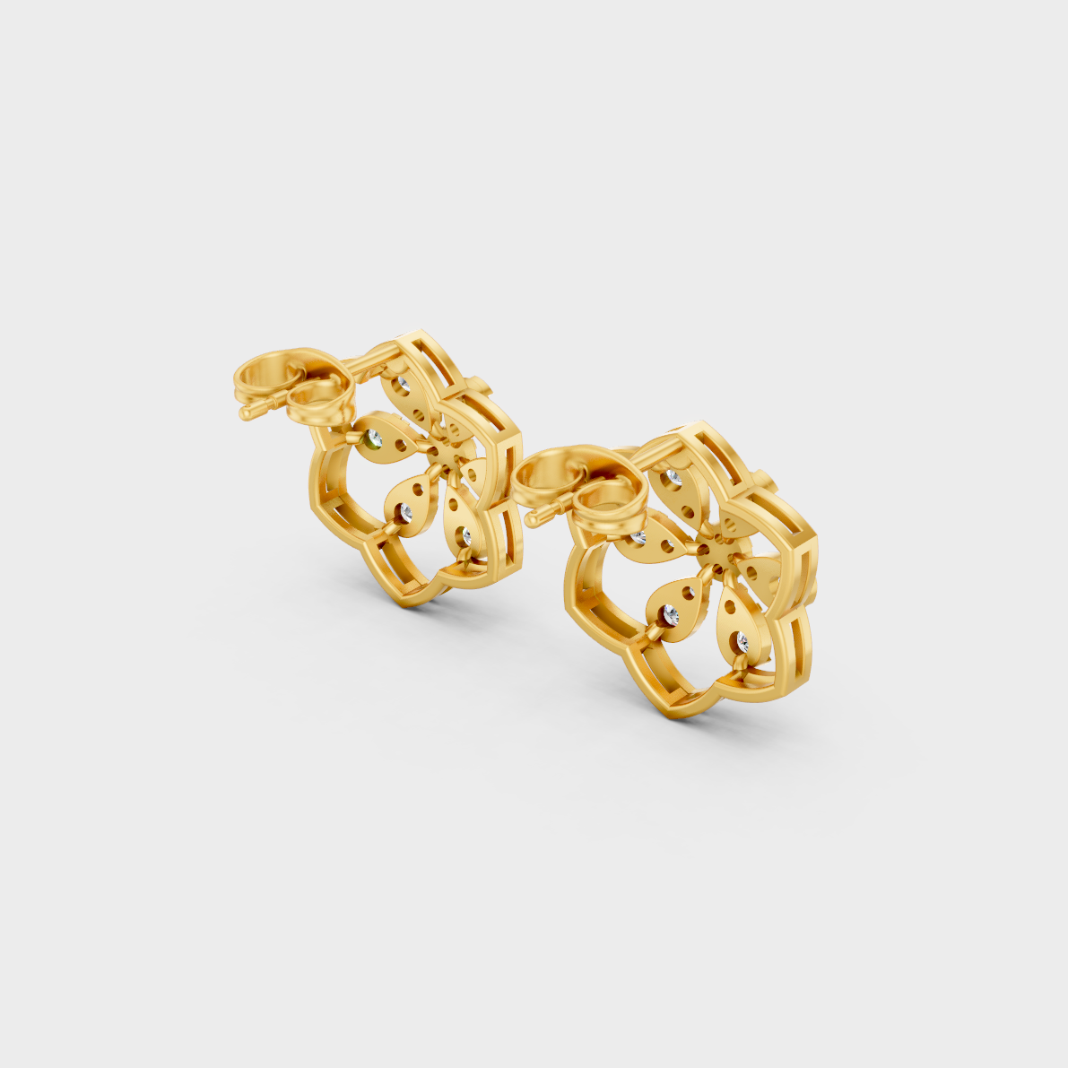 Hallmarked 18K Yellow Gold Stud Earrings With Brilliant Round Lab Diamonds