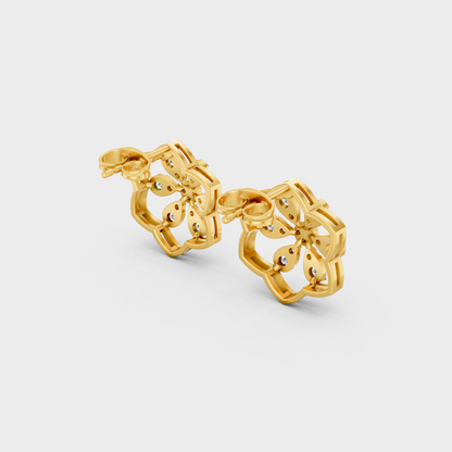 Hallmarked 18K Yellow Gold Stud Earrings With Brilliant Round Lab Diamonds