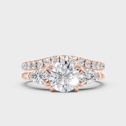 Romantic 18K Rose Gold Bridal Set With Round And Pear Lab Diamond