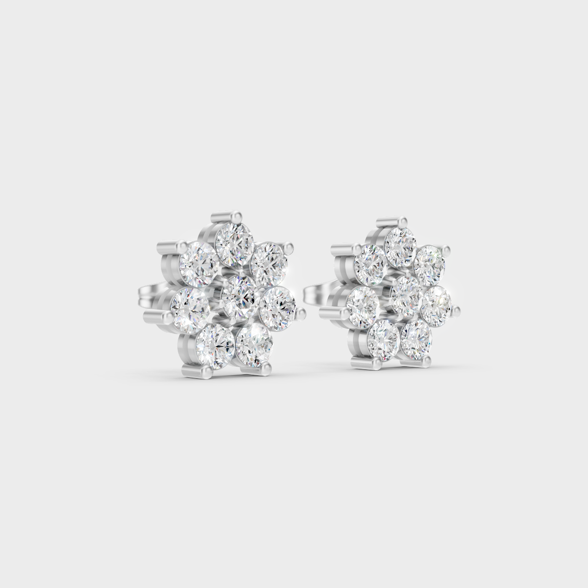 Sleek 18K White Gold Studs Featuring 1.32 Carat Each Round Lab Diamonds