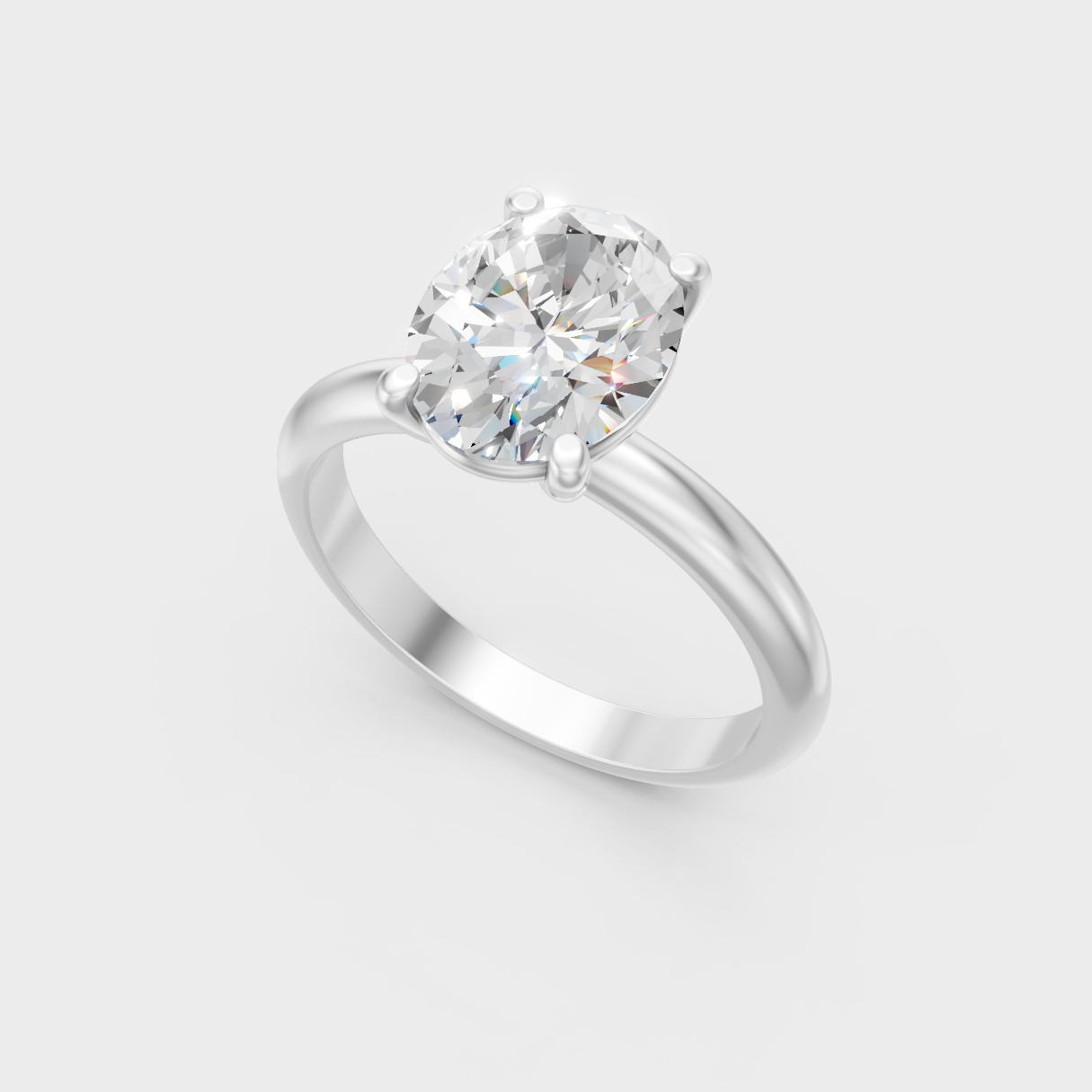 Sleek 18K White Gold Engagement Ring Featuring Oval Lab Diamond