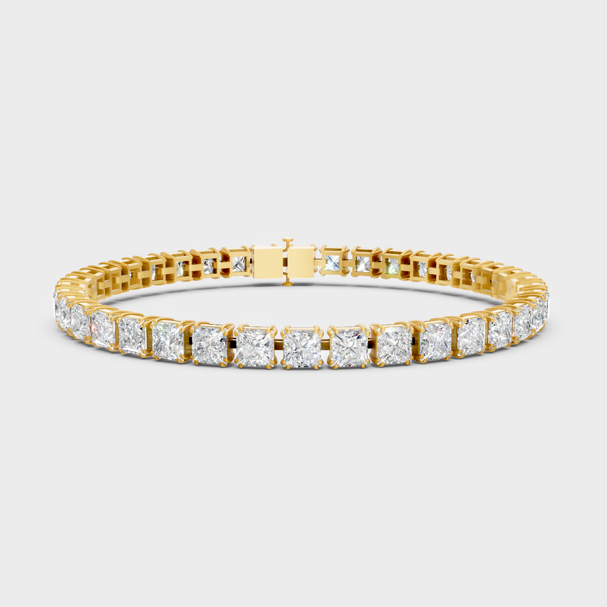 15.22 Ct Princess Cut Lab-Grown Diamond Tennis Bracelet Yellow Gold