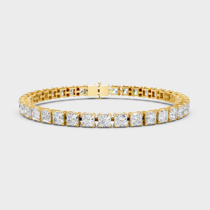 15.22 Ct Princess Cut Lab-Grown Diamond Tennis Bracelet Yellow Gold