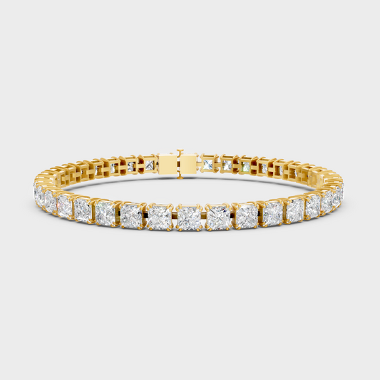 15.22 Ct Princess Cut Lab-Grown Diamond Tennis Bracelet Yellow Gold