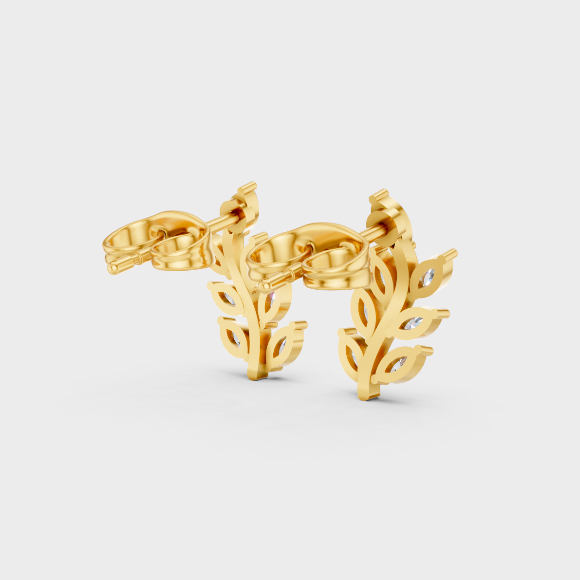 Hallmarked 18K Yellow Gold Stud Earrings With Brilliant Marquise Lab Diamonds