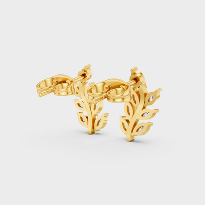 Hallmarked 18K Yellow Gold Stud Earrings With Brilliant Marquise Lab Diamonds