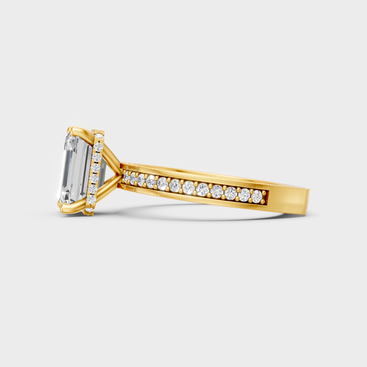 Modern 9K Yellow Gold Hidden Halo Ring With Brilliant Sustainable Emerald Diamonds