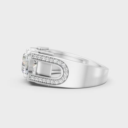High-Polish 950 Platinum Men’s Round Lab Diamond Ring For Refined Brilliance