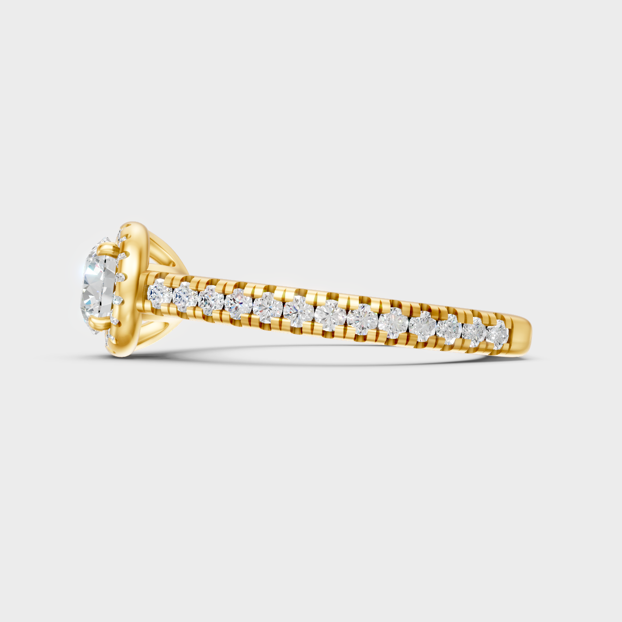 Yellow Gold Round Diamond Halo Engagement Ring For A Timeless Ethical Style