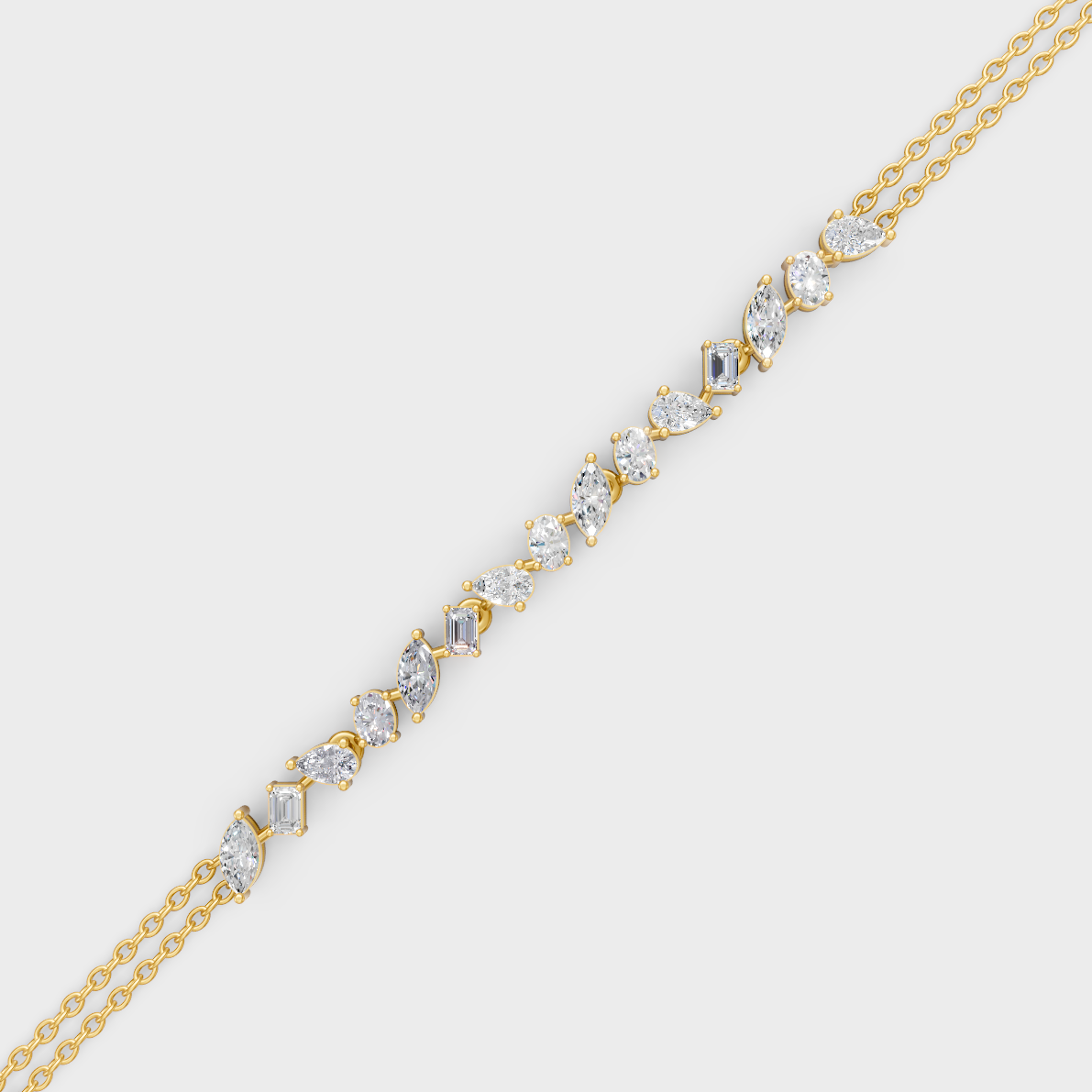 Emerald Marquise Pear Oval Diamond Bracelet Yellow Gold