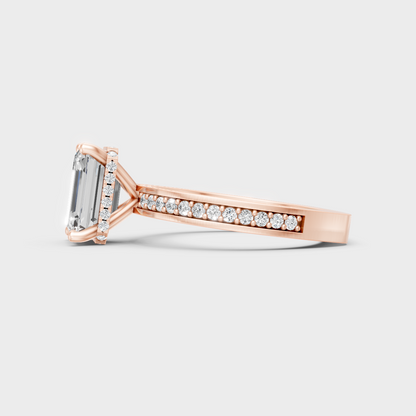 Rose Gold Emerald And Round Lab-Grown Diamond Ring With Hallmark Quality