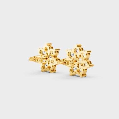 Hallmarked 18K Yellow Gold Stud Earrings With Brilliant Round Lab Diamonds