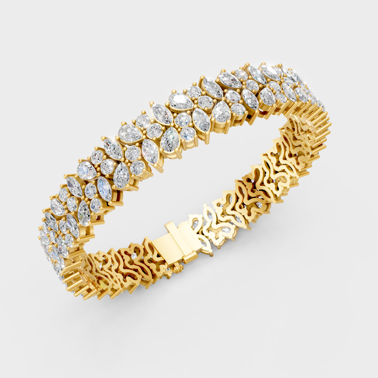 Elegant Lab Diamond Bracelet Multi Shape Yellow Gold