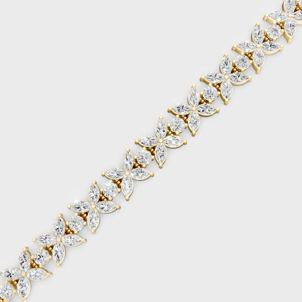 14.05 Ct Marquise & Round Cut Lab-Grown Diamond Bracelet Yellow Gold