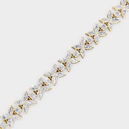 14.05 Ct Marquise & Round Cut Lab-Grown Diamond Bracelet Yellow Gold
