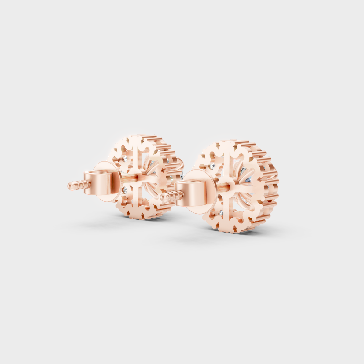 Blush Rose Gold Round Halo Lab Diamond Studs For Sophisticated Sustainable Luxury