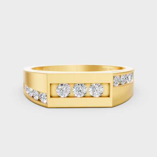 Certified 0.55 Carat Round-Cut Lab-Grown Diamond Men’s Ring In 18K Yellow Gold