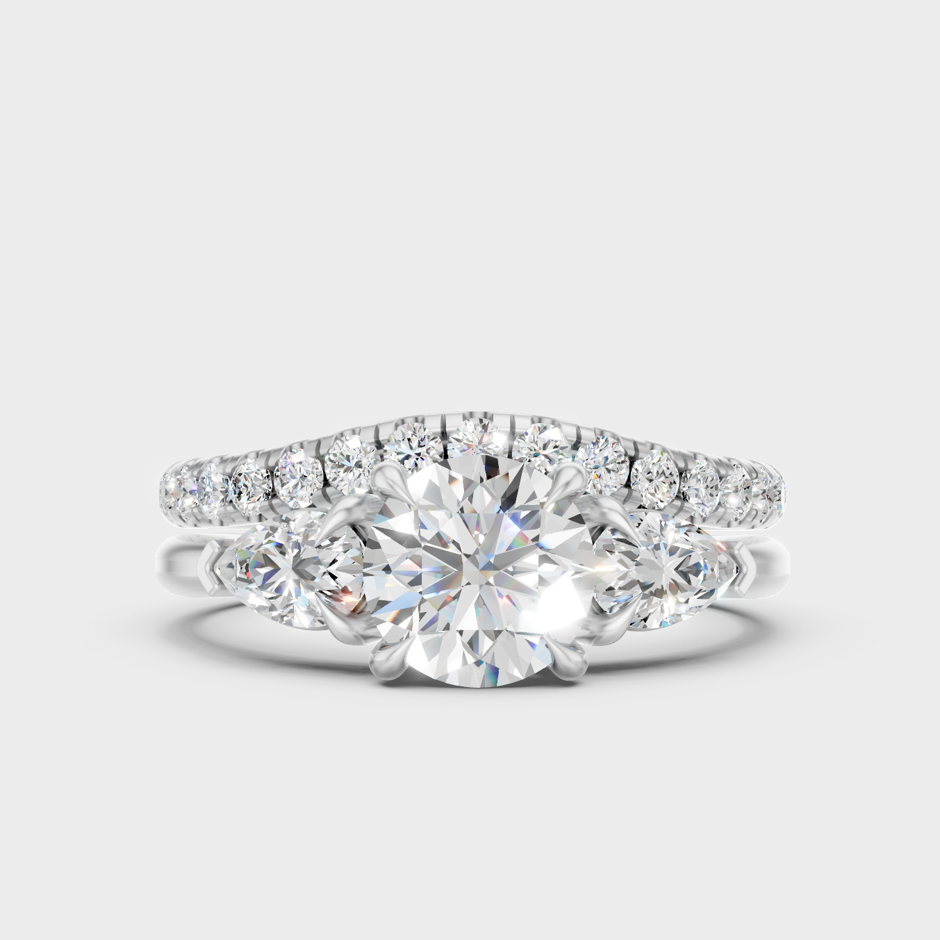 Premium 950 Platinum Round And Pear Lab-Grown Diamond Bridal Set