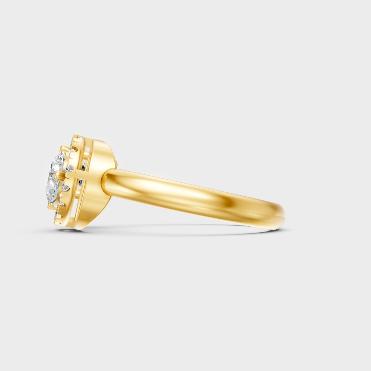 Hallmarked 18K Yellow Gold Halo Ring With Brilliant Total Lab Diamond 