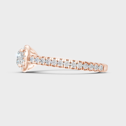  Blush Rose Gold Ring With Hallmarked Round Lab-Grown Diamond Halo Detail