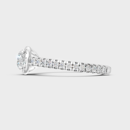 White Gold Round-Shaped Lab-Grown Diamond Halo Ring With Hallmark Quality