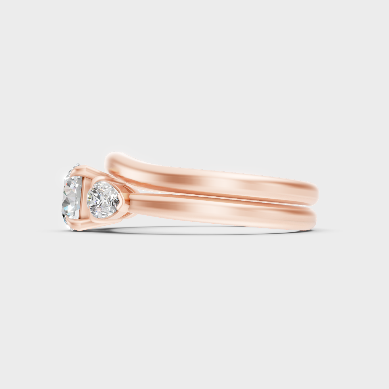 Modern Rose Gold Bridal Set With Brilliant Sustainable Round And Pear Diamonds