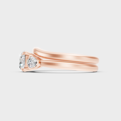 Modern Rose Gold Bridal Set With Brilliant Sustainable Round And Pear Diamonds