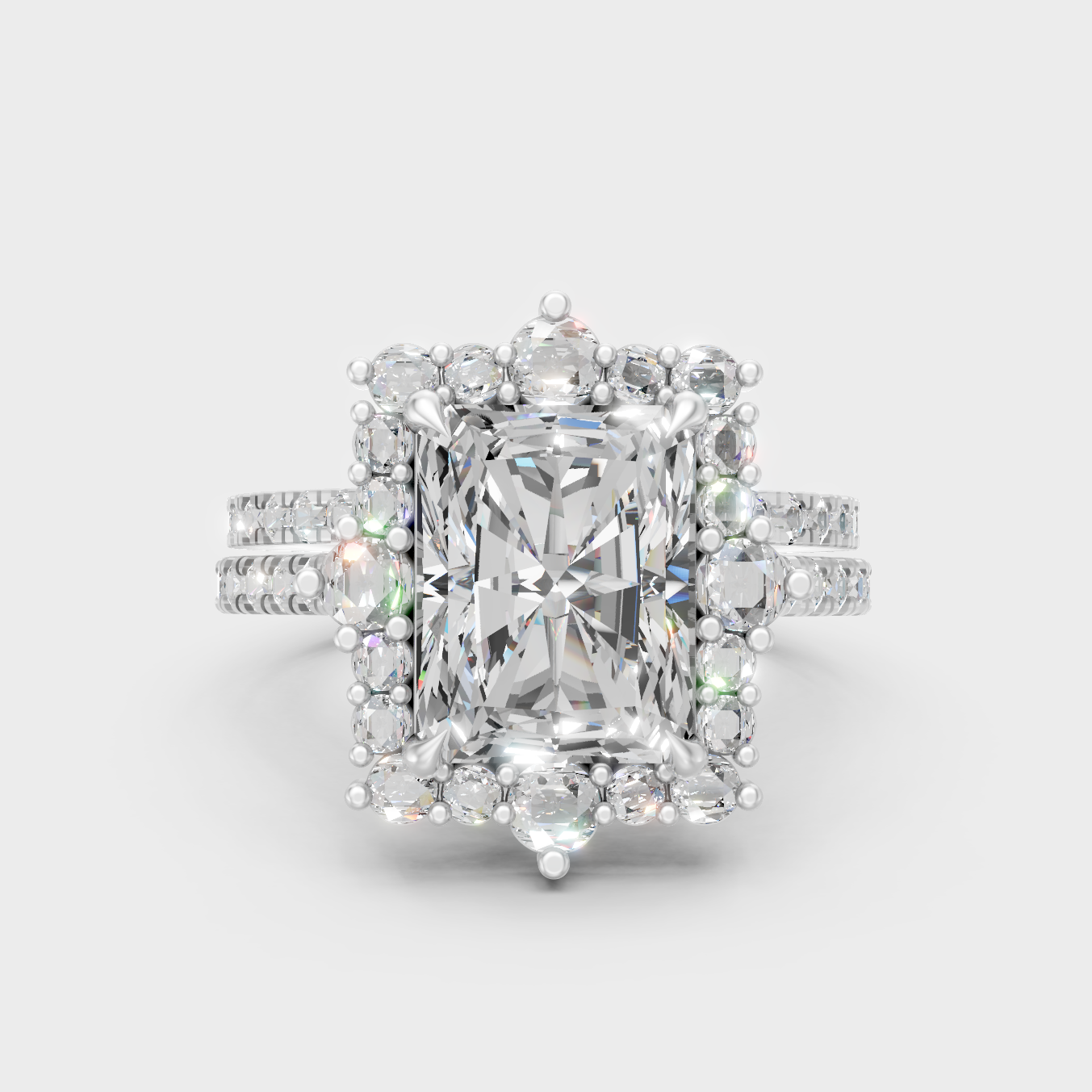 Premium 950 Platinum 4.23 Carat Radiant And Round Lab-Grown Diamond Ring Set