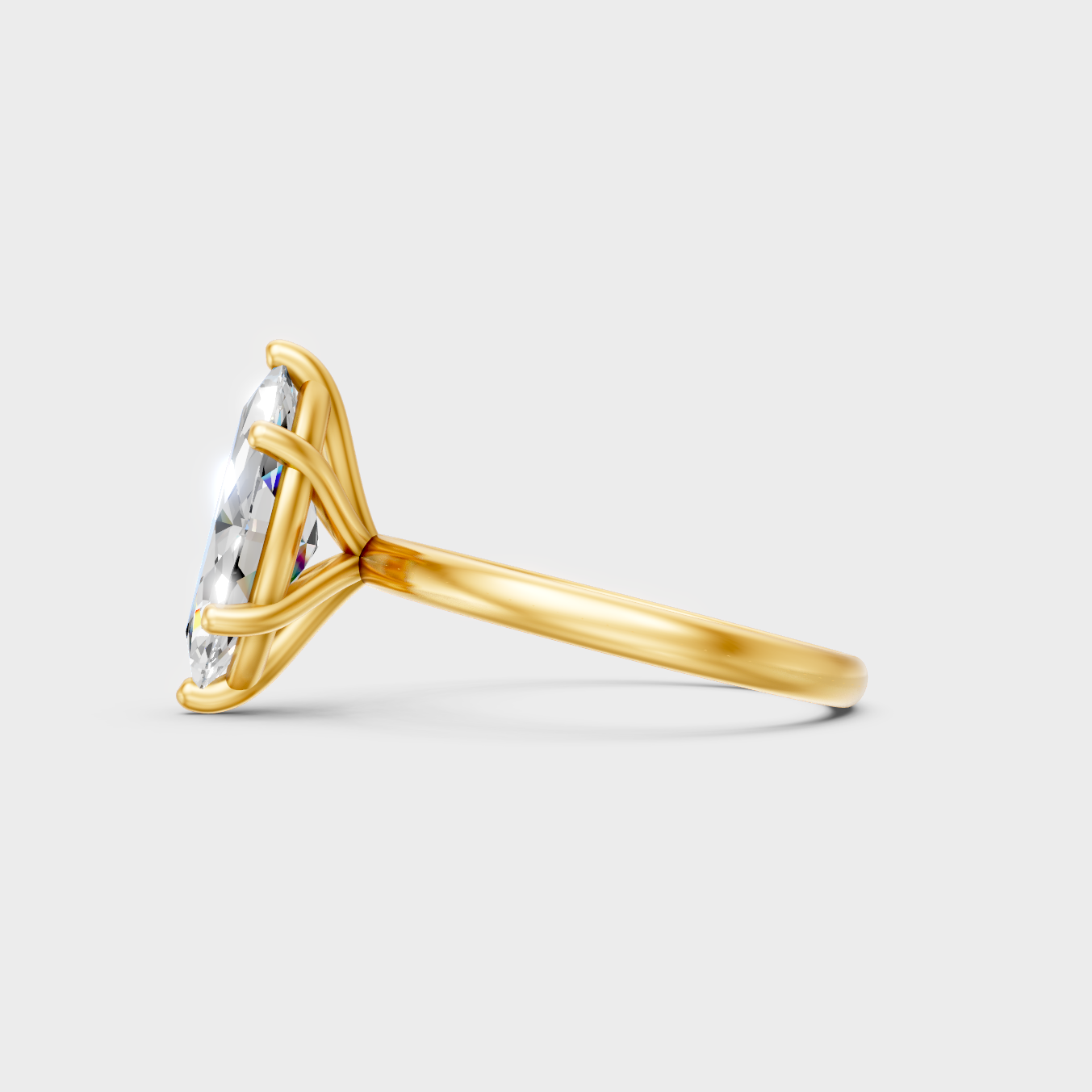 Modern 9K Yellow Gold Ring With A Brilliant Sustainable Marquise Lab Diamond