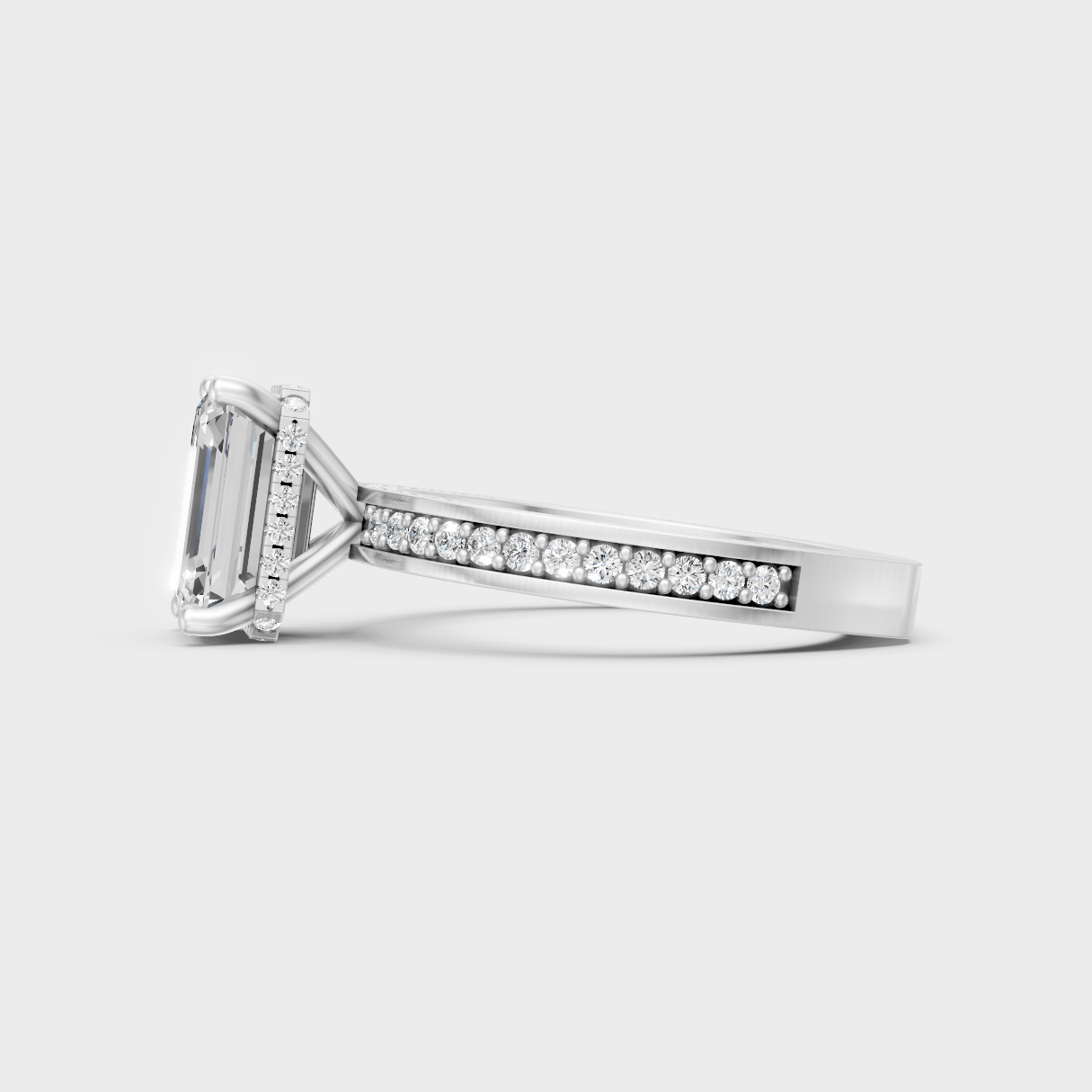 White Gold Emerald-Shaped Lab-Grown Diamond Ring For Sophisticated Ethical Luxury