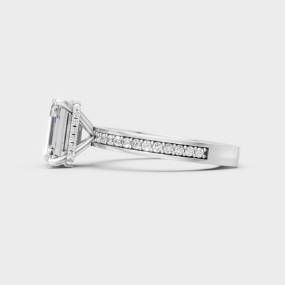White Gold Emerald-Shaped Lab-Grown Diamond Ring For Sophisticated Ethical Luxury