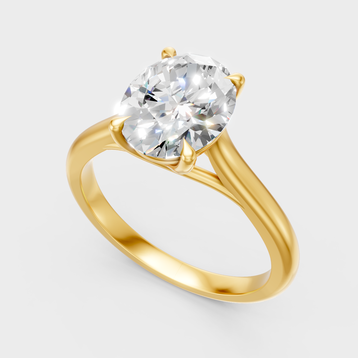 Unique Yellow Gold Solitaire Ring Featuring An Igi Certified 1.67Ct Oval Diamond