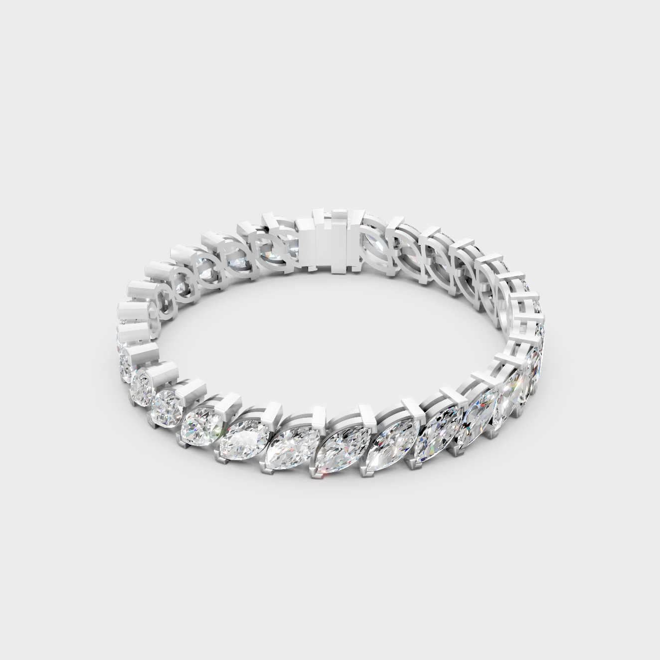 Sleek 14K White Gold Tennis Bracelet with Marquise Cut Diamonds