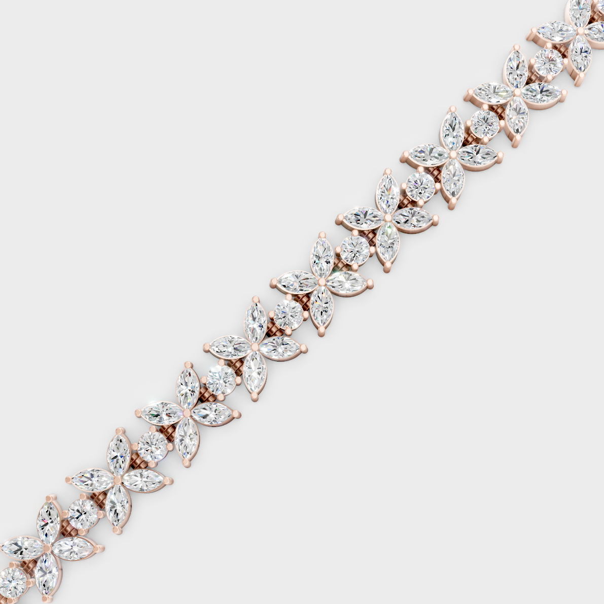 14.05 Ct Marquise & Round Cut Lab-Grown Diamond Bracelet Rose Gold