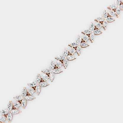 14.05 Ct Marquise & Round Cut Lab-Grown Diamond Bracelet Rose Gold