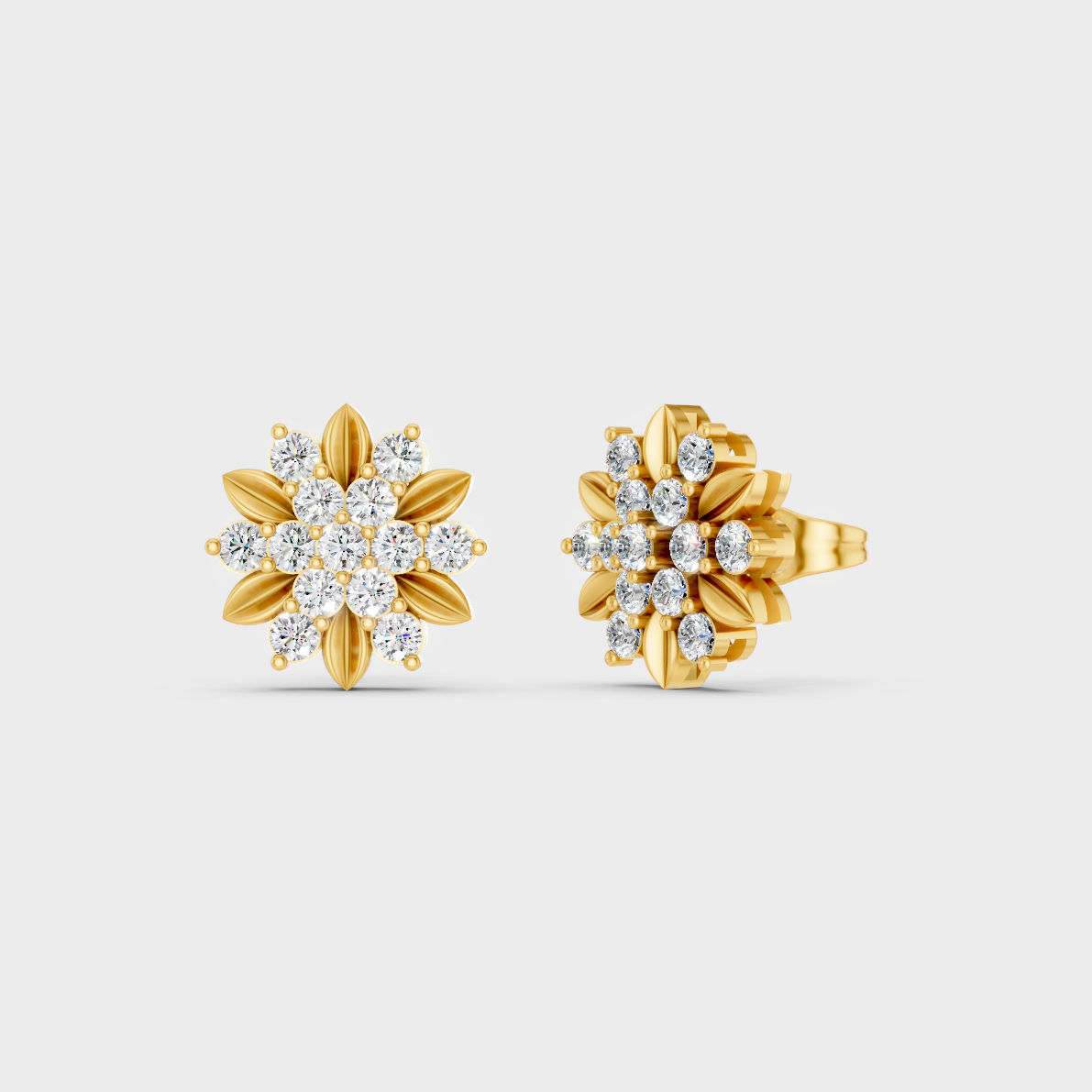 GLI Certified 0.90 Ct TW Round-Cut Lab-Grown Diamond Stud Earrings In 18K Yellow Gold